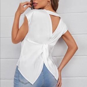 Boho white cutout twist back blouse